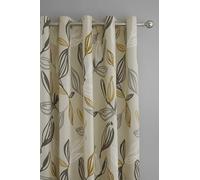 Fusion - Rideaux à Feuilles Gris et Ocre 168 x 137 cm - 2 Panneaux 100% Coton - Œillets Jaunes - Tentures Insonorisées pour Chambre à Coucher
