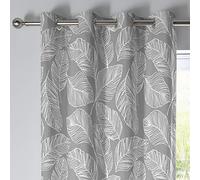 Fusion - Rideaux à Feuilles Grises 168 x 229 cm - 2 Panneaux - 100% Coton - Rideaux à œillets Gris avec imprimé Feuilles - Rideaux et tentures à Feuilles Tropicales en Gris - Collection Matteo