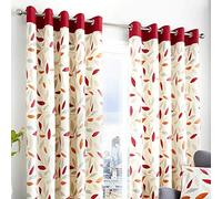 Fusion - Rideaux à Feuilles Rouges 168 x 137 cm - 100% Coton - 2 Panneaux - Rideaux à œillets en Rouge - Rideaux Floraux Bordeaux pour Chambre et Salon - Collection Beechwood