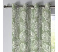 Fusion - Rideaux à Feuilles Vertes 229 x 229 cm - 2 Panneaux - 100% Coton - Rideaux à œillets Verts avec imprimé Feuilles - Rideaux et tentures à Feuilles Tropicales en Vert - Collection Matteo
