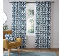 Fusion - Rideaux à Fleurs Bleu Sarcelle 168 x 183 cm - 2 Panneaux - 100% Coton - Coussins Assortis Disponibles - Rideaux Vintage à œillets - Insonorisants pour Chambre à Coucher