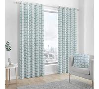 Fusion Rideaux à œillets doublés 100% Coton, Motif Feuilles de Delft, Bleu Canard, 117 x 183 cm, 52% polyester/48%, 117 x 183 cm