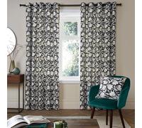 Fusion - Rideaux à Motif Floral Noir Anthracite - 117 x 137 cm - 2 Panneaux - 100% Coton - Coussins Assortis Disponibles - Rideaux Vintage - Insonorisants pour Chambre à Coucher