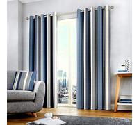 Fusion - Rideaux à Rayures Bleues 229 x 183 cm - 2 Panneaux de Rideaux - 100% Coton - Rideaux et tentures Bleus pour Chambre et Salon - Rideaux à Rayures Bleues - Coussin Assorti Disponible