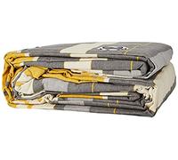 Fusion - Rideaux à Rayures Gris/Ocre 229 x 229 cm - 2 Panneaux - 100% Coton - Œillets Jaunes pour Chambre et Salon - Coussin Assorti Disponible