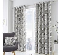 Fusion - Rideaux géométriques Gris 168 x 229 cm - 100% Coton - 2 Panneaux - Rideaux à œillets en Gris Clair - Rideaux de Forme Cercle/Ovale - Rideaux rétro pour Chambre à Coucher - Collection Lennox