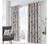 Fusion - Rideaux géométriques Gris et Rose 168 x 229 cm - 100% Coton - 2 Panneaux - Rideaux à œillets Blush/Gris - Forme Circulaire/Ovale - Rideaux rétro pour Chambre à Coucher