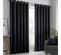 Fusion - Rideaux Noirs 168 x 183 cm - 2 Panneaux - Rideaux à œillets Noirs - Rideaux Thermiques pour Chambre/Salon - Rideaux et tentures Noirs - Rideaux de Porte Noirs - Collection Strata
