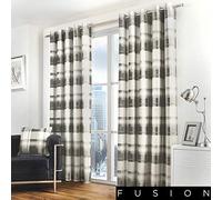 Fusion - Rideaux Tartan Gris 168 x 229 cm - 100% Coton - 2 Panneaux - Rideaux à Carreaux Gris Ardoise - Rideaux à œillets Gris Clair à Motif écossais - Rideaux Gris pour Salon et Chambre à Coucher