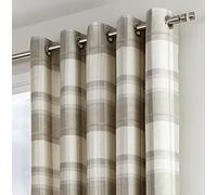 Fusion - Rideaux Tartan Naturel 117 x 137 cm - 100% Coton - 2 Panneaux - Rideaux à Carreaux Taupe - Rideaux à œillets Beige crème/Lin à Carreaux - Rideaux crème pour Salon/Chambre à Coucher