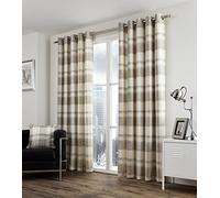 Fusion - Rideaux Tartan Naturel 117 x 183 cm - 100% Coton - 2 Panneaux - Rideaux à Carreaux Taupe - Rideaux à œillets Beige crème/Lin à Carreaux - Rideaux crème pour Salon/Chambre à Coucher