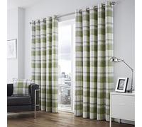 Fusion - Rideaux tartan vert 168 x 229 cm - 100% coton - 2 panneaux - Rideaux à carreaux vert clair - Rideaux à œillets vert/crème à imprimé écossais - Rideaux citron vert pour salon/chambre à coucher