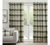 Fusion - Rideaux Tartan Vert 229 x 229 cm - 100% Coton - 2 Panneaux - Rideaux à Carreaux Vert Olive - Rideaux à œillets Verts à Carreaux - Rideaux Vert foncé pour Salon/Chambre/Bureau
