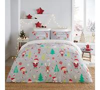 Fusion Santa's Favourite Elf Helper Parure de lit réversible avec 2 taies d'oreiller pour lit double (200 x 200 cm) - Imprimé à pois blancs et elfe - Mélange de coton doux - Fête et lavable