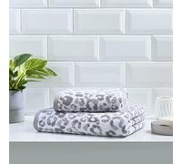 Fusion Serviette de Toilette imprimé Animal - Gris & Blanc - 50x90cm - 100% Coton - Guépard/Patte Léopard - Doux et Absorbant - Accessoire de Salle de Bain Safari