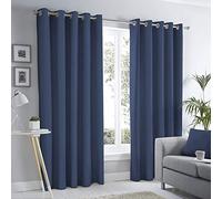 Fusion Sorbonne Collection Sorbonne Lot de 2 Rideaux occultants à œillets 100% Coton Bleu Marine 168 x 183 cm