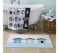 Fusion - Tapis de Bain Nautique Bleu (50 x 80 cm) - 100% Coton - Tapis de Bain Absorbant thème côtier