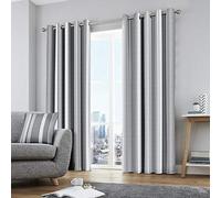 Fusion Whitworth Stripe Paire de Rideaux à œillets 100 Pour cent Coton - Gris - 66 Width x 54 Drop (168 x 137cm)