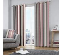 Fusion Whitworth Stripe Paire de Rideaux à œillets 100 Pour cent Coton - Rose - Curtains: 90 Width x 90 Drop (229 x 229cm)