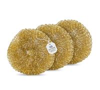 FUSL Lot de 3 éponges en laiton anti-rayures pour surfaces délicates - Antirouille et nettoyage en profondeur - Idéal pour acier inoxydable, vitrocéramique, four et barbecue - Durable et durable