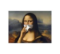 Fusruom Poster amusant - Mona Lisa avec papier toilette et geste du nez à - Décoration murale ironique pour toilettes, toilettes d'invités ou salle de bain - Avec cadre en bois (40 x 30 cm)