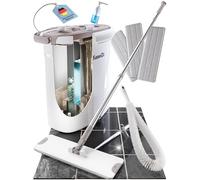FusselZz Set de serpillère avec seau - Pour tous les sols - Kit de nettoyage innovant à 3 chambres avec 3 niveaux de séchage et poignée allongée, 5678120