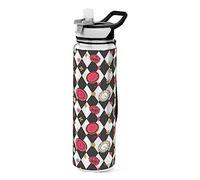 Fustylead Alice Chess Board Bouteille d'eau sans BPA 946 ml Bouteille d'eau anti-fuite avec sangle de transport Bouteille de sport transparente pour course à pied, cyclisme, camping