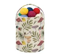 Fustylead Amazing Forest Herb and Various Champignons Yarn Knitting Crochet Drawstring Bag with Customized Front Compartment Large Storage Basket Portable for Crocheting Project, Kit, Yarn Ball,