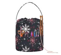 Fustylead Beau sac de rangement portable avec cordon de serrage et compartiment avant personnalisé, grand panier de rangement portable pour projet de crochet, kit, pelote de fil, aiguilles Rouge et