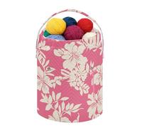 Fustylead Beau sac de rangement pour fil à tricoter, crochet avec motif hibiscus floral et feuilles - Grand panier à cordon de serrage pour kit de crochet, projet, fournitures de couture, aiguilles