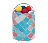 Fustylead Beau sac de rangement pour fil à tricoter et crochet géométrique bleu avec cordon de serrage pour kit de crochet, projet, fournitures de couture, aiguilles