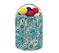 Fustylead Beau sac vintage cachemire à cordon de serrage avec compartiment avant personnalisé, grand panier de rangement portable pour projet de crochet, kit, pelote de fil, aiguilles
