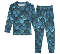 Fustylead Ensemble de pyjama 2 pièces en coton Blue Dragon Scales, haut à manches longues et bas assorti, multicolore, 6 ans