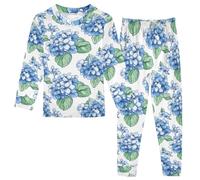 Fustylead Ensemble de pyjama 2 pièces en coton motif fleur d'hortensia bleu encre dessinée à la main, multicolore, 8 ans
