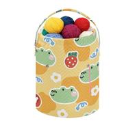 Fustylead Grand panier de rangement en forme de crocodile mignon avec fraise et fleur, sac de rangement pour tricot, crochet et cordon de serrage pour projet de crochet, boules de fil, accessoires