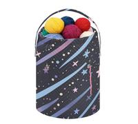 Fustylead Grand sac de rangement avec cordon de serrage à la main, motif étoiles filantes et pois, panier de rangement pour crochet, cadeau pour tricoteur, débutant en crochet