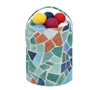 Fustylead Grand sac de rangement pour fil à tricoter et crochet, motif mosaïque géométrique bleu sarcelle, grand panier à cordon pour kit de crochet, projet, fournitures de couture, aiguilles