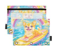 Fustylead Happy Boston Terrier Lot de 2 trousses à crayons flottantes sur planche de surf pour 3 anneaux, trousse à crayons avec fermeture éclair et fenêtre transparente pour l'école, le bureau, les