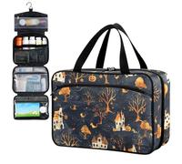 Fustylead Happy Halloween Eve with Castle Pumpkin Tree Travel Medicine Storage Bag Large Household Pilulier Bottle Organizer with Zipper for First Secours, Pilules, Vitamines, Medical Supplies