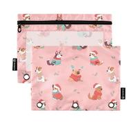 Fustylead Husky Pug Sheepdog Jack Russell Terrier Beagle Labrador de style dessin animé Lot de 2 trousses à crayons pour classeur à 3 anneaux, grande capacité avec fenêtre transparente pour l'école