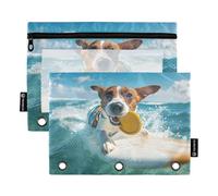 Fustylead Jack Russell Terrier Surfing on A Surfing on A Surfing on A Surfing on A Surfing on A Surf Binder Pencil Pouch for 3 Rings Pencil Bags with Zipper Clear Window for School Office Cosmetic