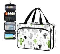 Fustylead Joli sac de rangement pour médicaments avec motif cactus vert et éléments géométriques avec fermeture éclair pour vitamines, premiers secours, huile de poisson, fournitures médicales