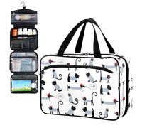 Fustylead Joli teckel terrier écossais et chats avec béret rouge et robe rayée - Grand sac de rangement pour la maison avec fermeture éclair pour vitamines, premiers secours, huile de poisson,