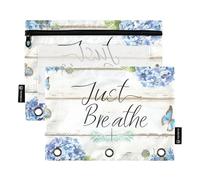 Fustylead Just Breathe Lot de 2 trousses à crayons de grande capacité avec fenêtre transparente pour classeurs à 3 anneaux Motif fleurs d'hortensia, multicolore