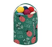 Fustylead Ladybug Fortune Clover Good Luck Sac à cordon de serrage avec compartiment avant personnalisé, grand panier de rangement portable pour projet de crochet, kit, pelote de fil, aiguilles