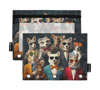 Fustylead Lot de 2 trousses à crayons amusantes avec motif d'animaux sauvages habillés comme des gens - Pour classeurs standard à 3 anneaux, fermeture éclair avec fenêtre transparente pour bureau
