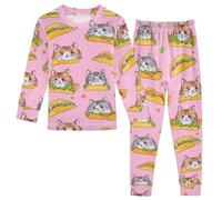Fustylead Lovely Cats Eating Tacos on Pink Background Pyjama 2 pièces en coton à manches longues Ensemble assorti, multicolore, 4 ans