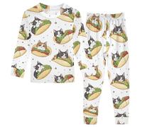 Fustylead Lovely Cats in Tacos Floating Through Space Pyjama 2 pièces en coton à manches longues Ensemble assorti, multicolore, 6 ans