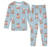 Fustylead Ours mignon portant une écharpe et un chapeau pyjama en coton à manches longues ensemble de détente, multicolore, 4 ans