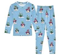 Fustylead Pixel Art Pingouins portant des chapeaux et un sapin dans un pyjama enneigé en coton à manches longues, multicolore, 5 ans
